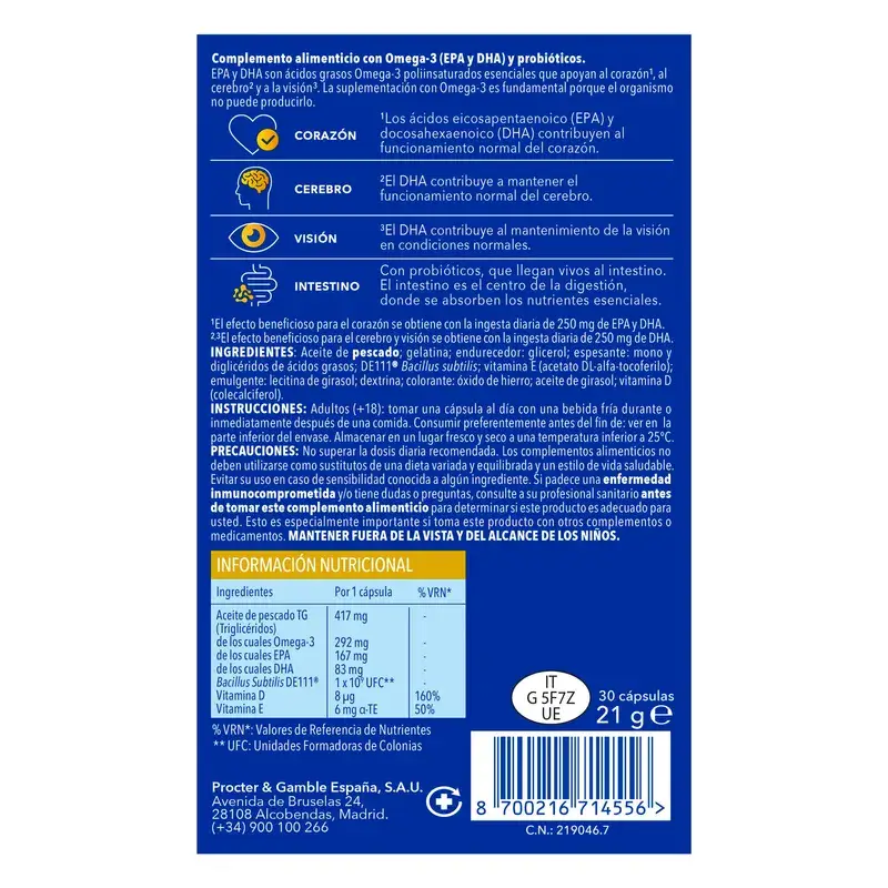 Bion3 Omega-3 Con Probióticos, 30 cápsulas - Image 3