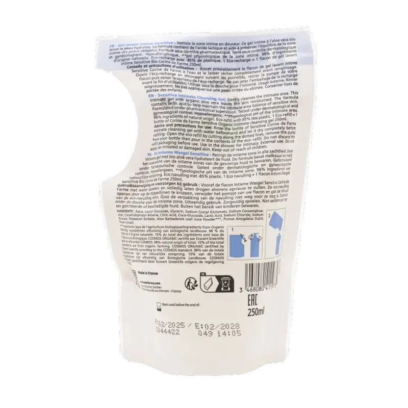 Corine De Farme Recambio Doypack Gel Higiene Íntima Sensitive Bio, 250 ml - Image 2