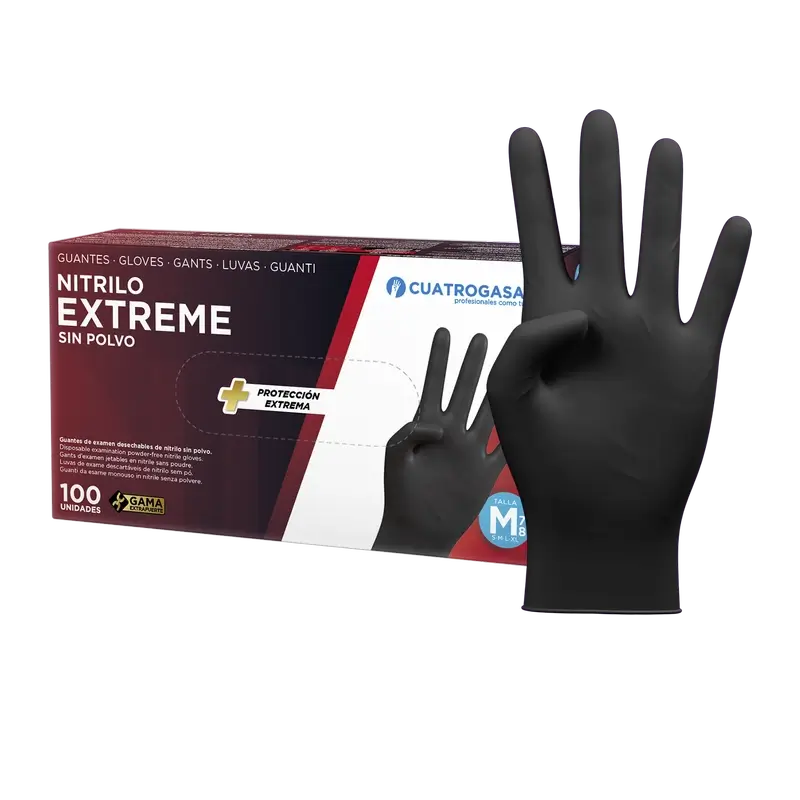 Cuatrogasa Guante Nitrilo Extreme Negro M, 100 unidades