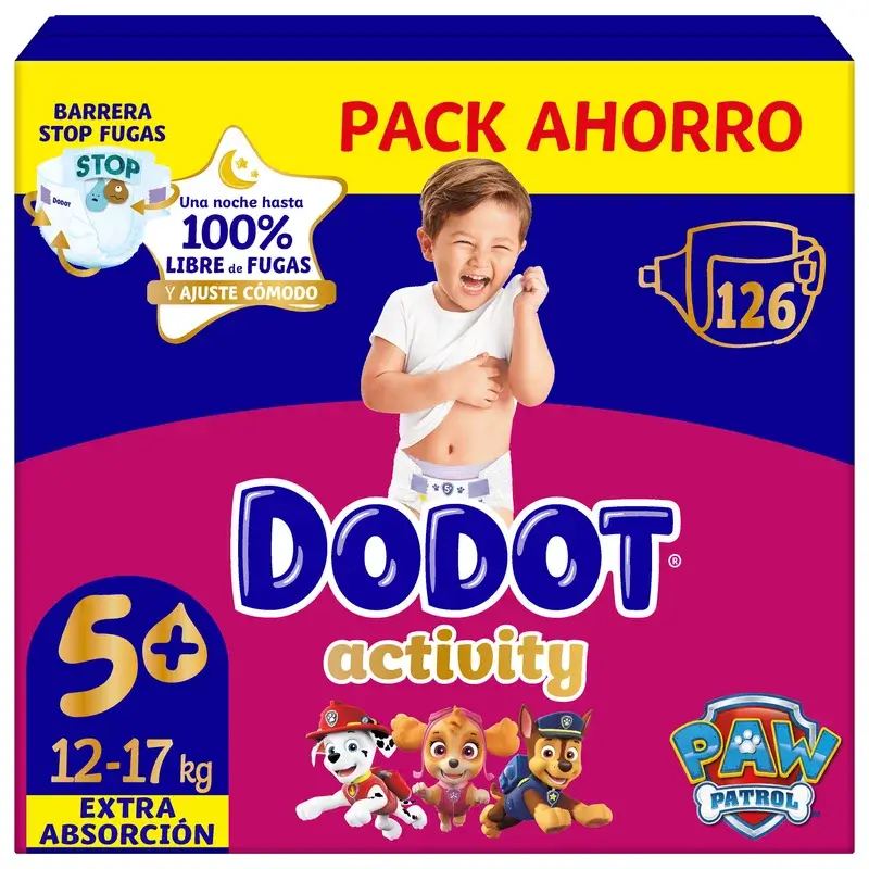 Dodot Activity Talla 5+, 12kg-17kg, 126 Pañales