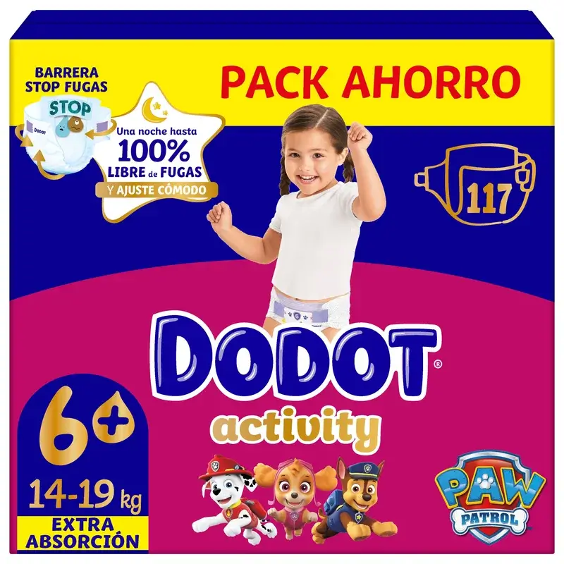 Dodot Activity Talla 6+, 14kg-19kg, 117 Pañales
