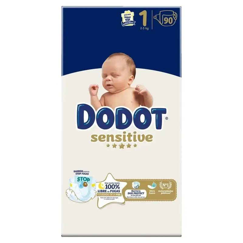 Dodot Pañal Sensitive Jumbo Pack Talla 1, 2x90 Unidades + Toallitas Aqua Plastic Free Box 6X48 (288 Unidades) - Image 2