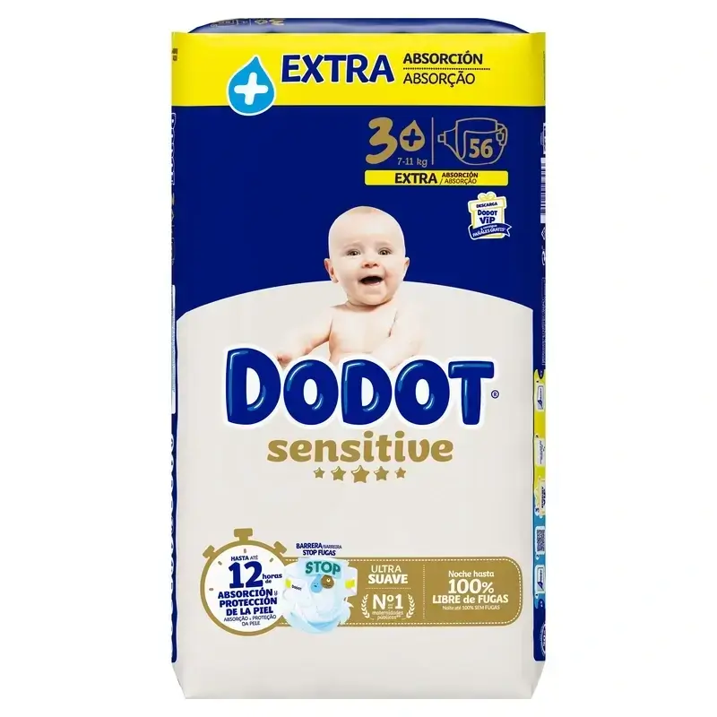 Dodot Sensitive Extra Jumbo Talla 3+, Pack 2 x 56 Pañales - Image 3
