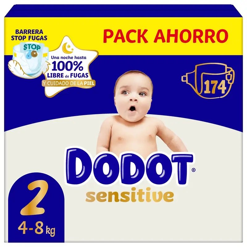 Dodot Sensitive Talla 2, Pañales, 4Kg-8Kg , 174 uds
