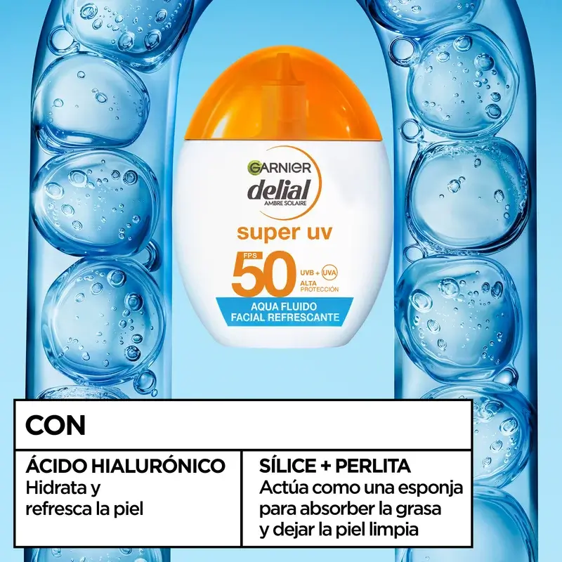 Garnier Delial Agua Fluido Facial Refrescante Spf 50 Invisible, 40 ml - Image 4