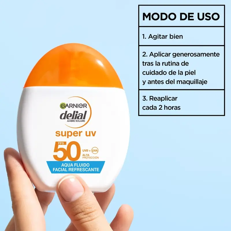 Garnier Delial Agua Fluido Facial Refrescante Spf 50 Invisible, 40 ml - Image 7