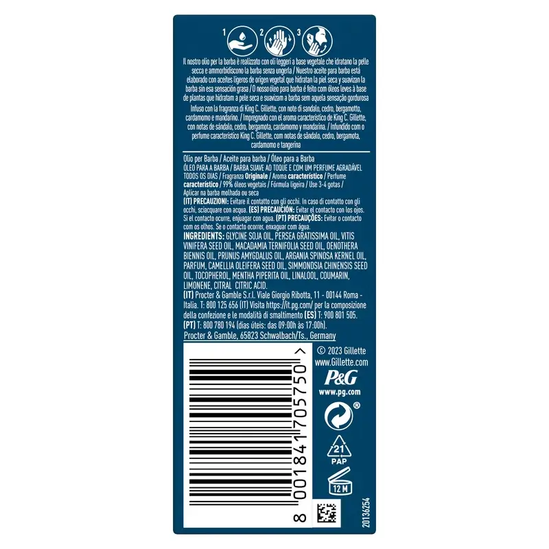 King C. Gillette aceite para barba hombre aroma vegetal, 30 Ml - Image 3