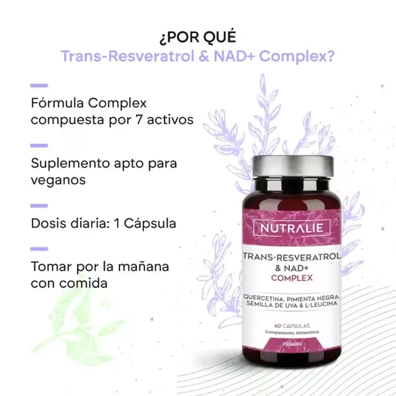 Nutralie Trans Resveratrol Y Nad+ Complex Con Quercetina + Piperina, 60 cápsulas - Image 3