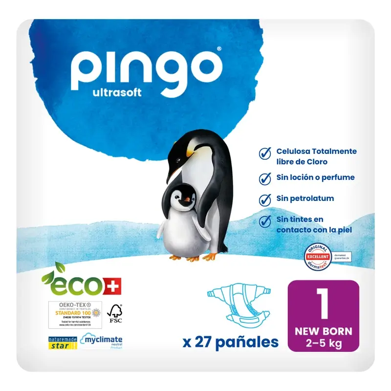 Pingo Pañal Ecológico Talla 1 New Born, Pack 2 X 27 Unidades - Image 2