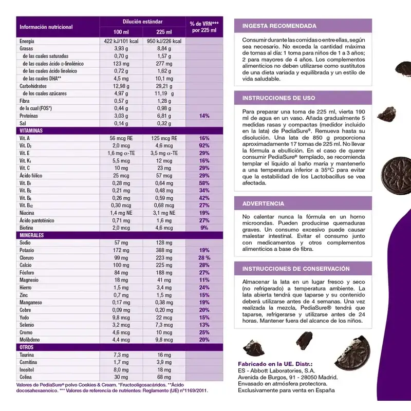Pediasure Cookies & Cream + Drink Chocolate Niños, 850 gr + 4 Botellas Vainilla x 220 ml - Image 7