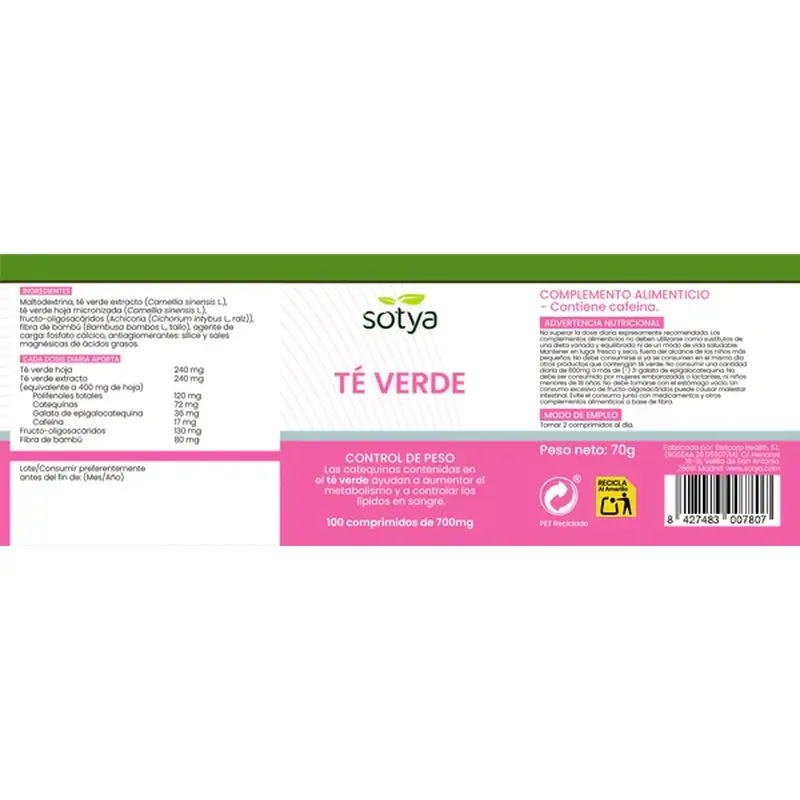 Sotya Te Verde 700 Mg , 100 comprimidos - Image 4
