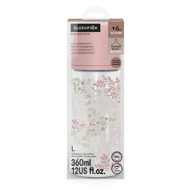Suavinex Biberón 360 Ml, Flujo Denso (L), +6 Meses, Poetry Rosa - Image 3