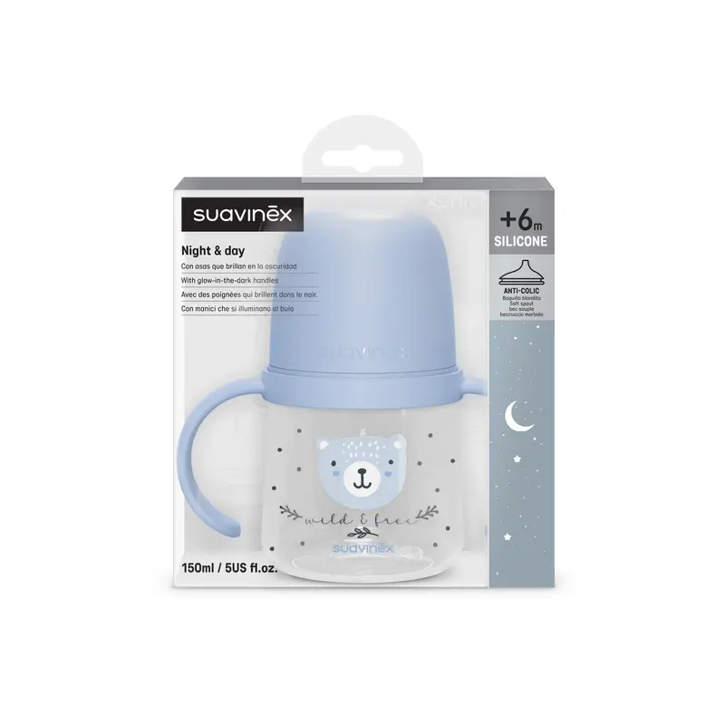 Suavinex Biberón Nocturno Night & Day +6 Meses Wild&Free Azul, 150 ml - Image 3