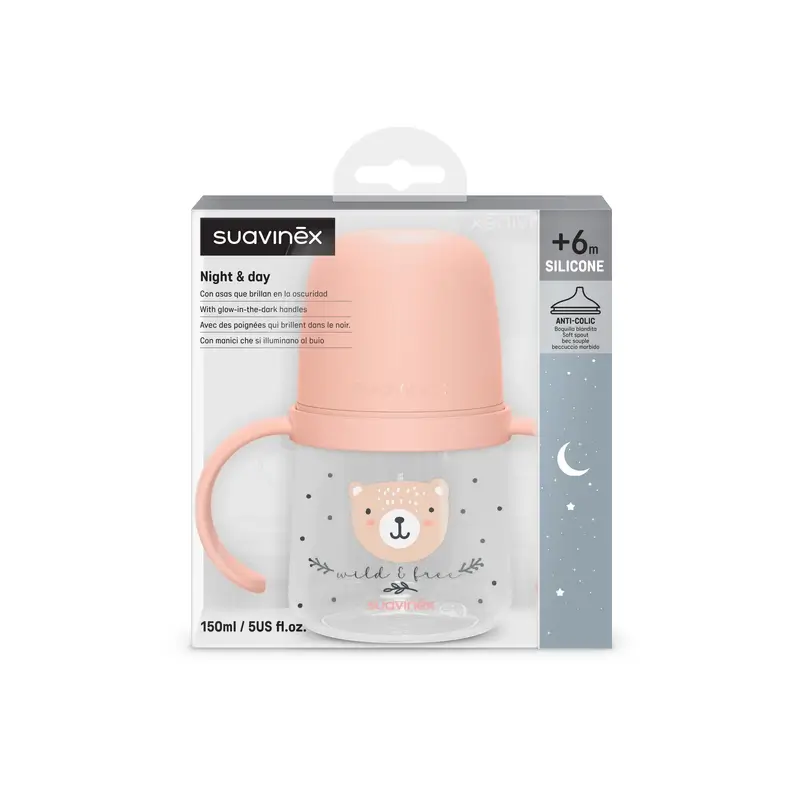 Suavinex Biberón Nocturno Night & Day +6 Meses Wild&Free Rosa, 150 ml - Image 3