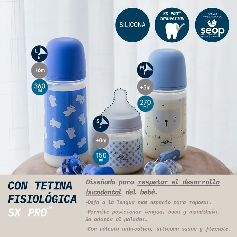 Suavinex Biberón Tetina Sx Pro De Flujo Denso (L) +6 Meses Wild&Free Azul, 360 ml - Image 4