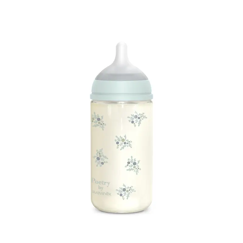 Suavinex Biberón Vidrio 240 Ml, Flujo Medio (M), +3 Meses, Poetry Azul - Image 2