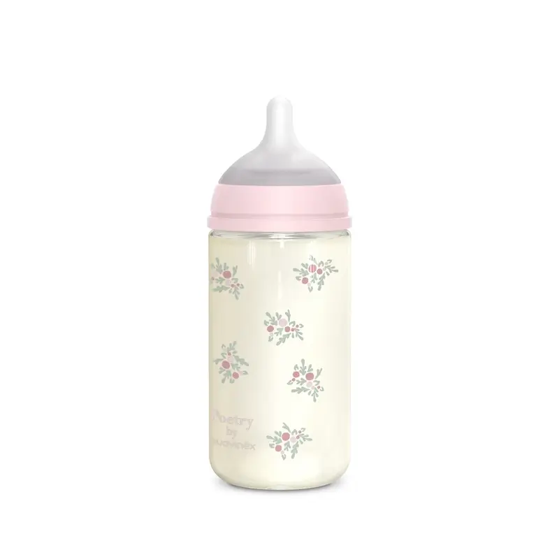 Suavinex Biberón Vidrio 240 Ml, Flujo Medio (M), +3 Meses, Poetry Rosa - Image 2