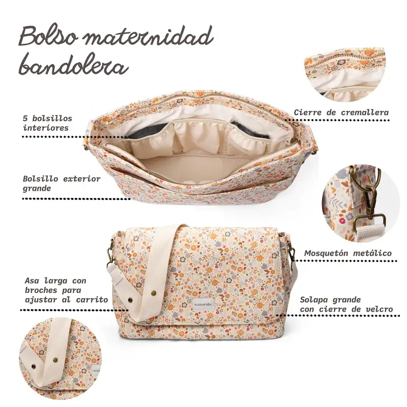 Suavinex Bolso Maternidad Bandolera, Floral - Image 4