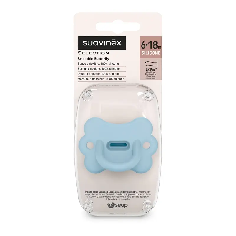 Suavinex Chupete Todo Silicona Fisiológico Sx Pro, 6/18 Meses, Mariposa Infinity Blue - Image 2