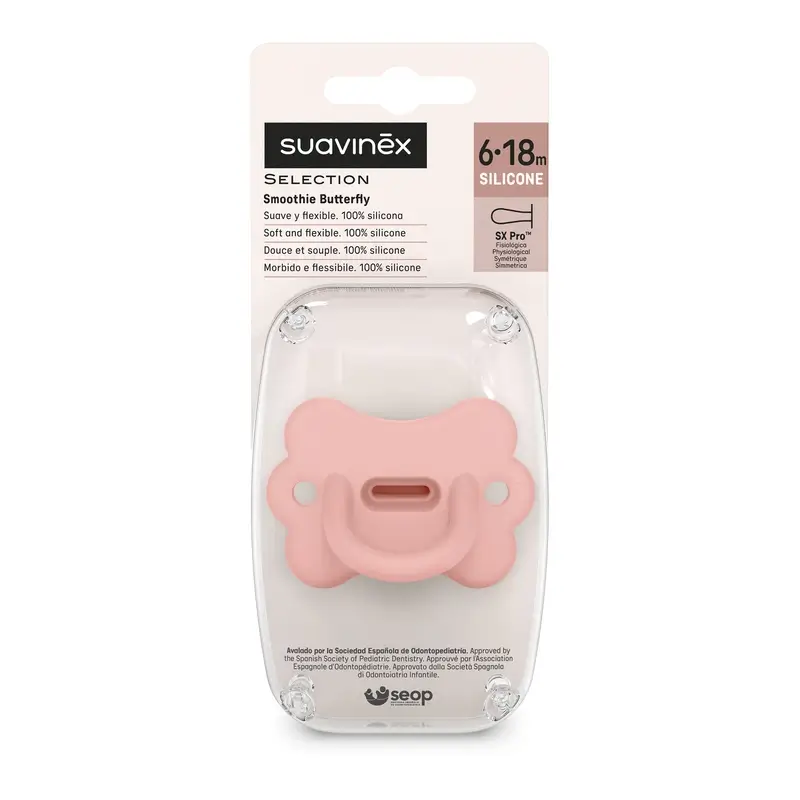 Suavinex Chupete Todo Silicona Fisiológico Sx Pro, 6/18 Meses, Mariposa Peach Pink - Image 2