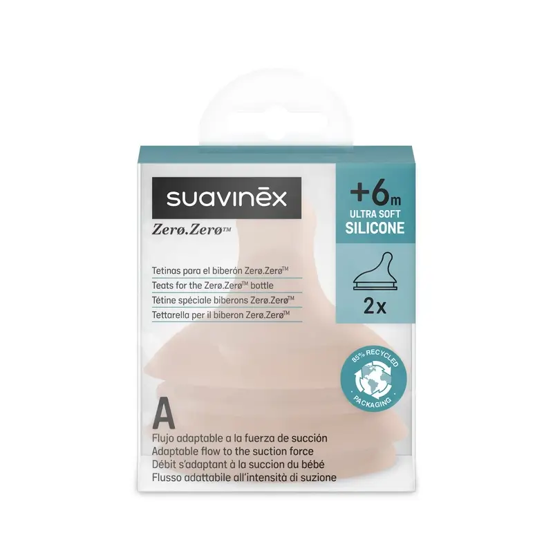 Suavinex Pack 2 Tetinas Zero Zero Flujo Adaptable (A), +0 Meses, Medium - Image 2