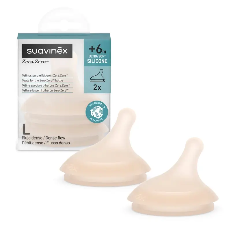 Suavinex Pack 2 Tetinas Zero Zero Flujo Denso (L), +6 Meses, Light