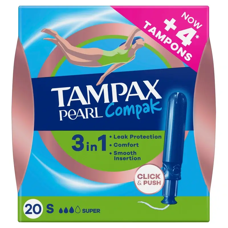 Tampax Pearl Compak Super Tampones Con Aplicador, 20 Unidades