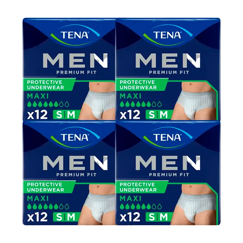 TENA Pack Men Pants Premium Fit Talla S-M, 4 X 12 Unidades