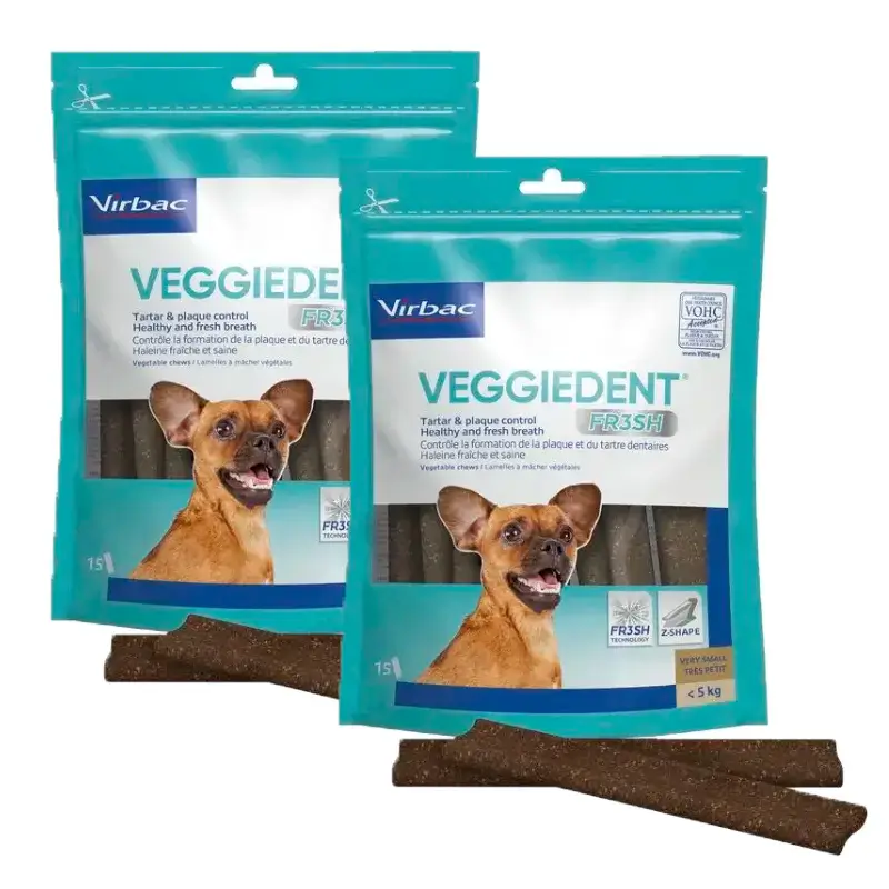 Virbac Veggiedent Fr3sh XS, Snacks Dentales Para Perros De Raza Muy Pequeñas, Pack 2 unidades