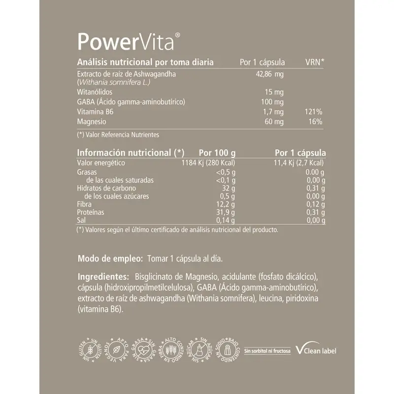 Vitae Powervita, Complemento Alimenticio Con Ashwagandha, 30 cápsulas - Image 2