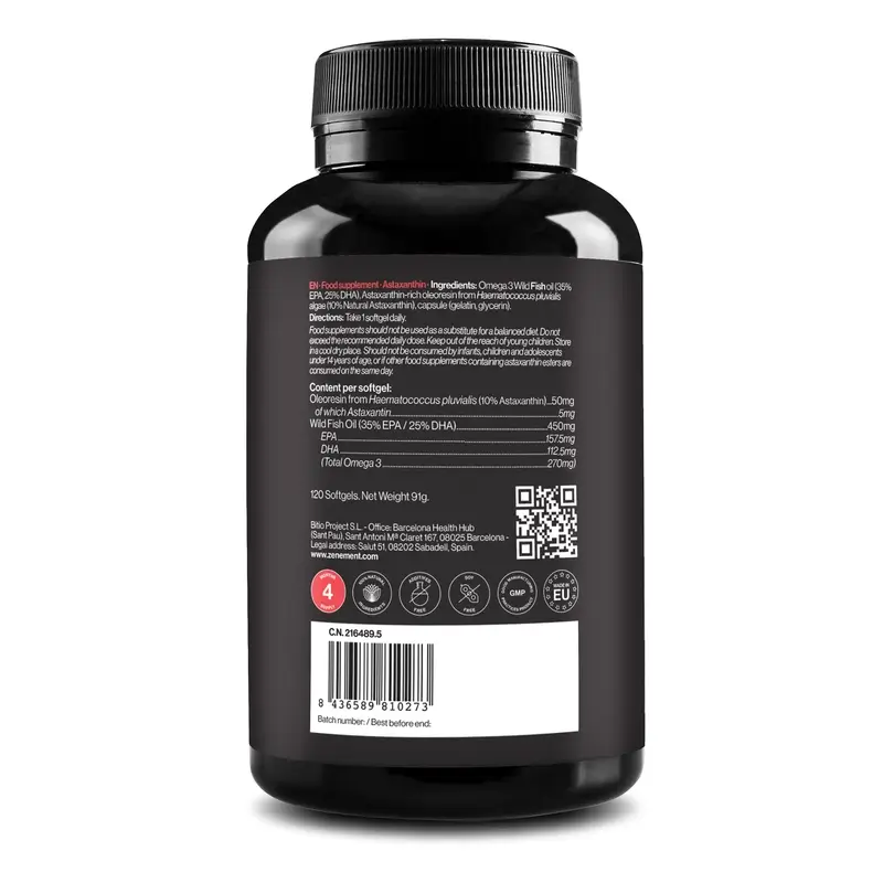 Zenement Astaxantina, 8 Mg, Con Omega-3, 120 cápsulas blandas - Image 2