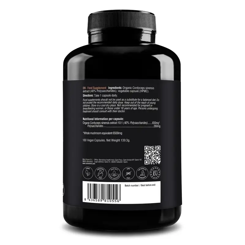 Zenement Cordyceps Sinensis Ecológico, 180 cápsulas veganas - Image 2