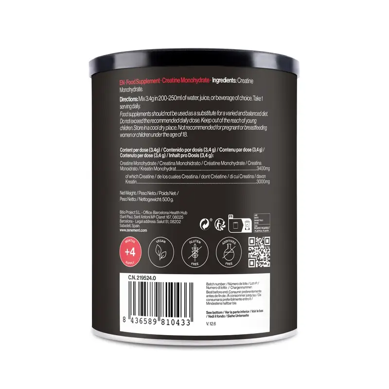 Zenement Creatina Monohidrato, Micronizada, Sin Sabor, 500 g - Image 3