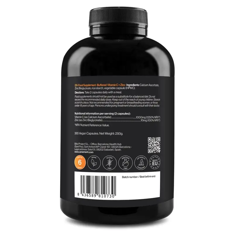 Zenement Vitamina C Tamponada + Zinc, 365 cápsulas veganas - Image 2